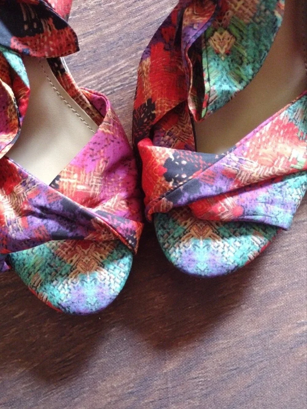 Impo Multicolor Ankle Tie Cork Wedge Sandals With Memory Foam Size 8.5 NWOT